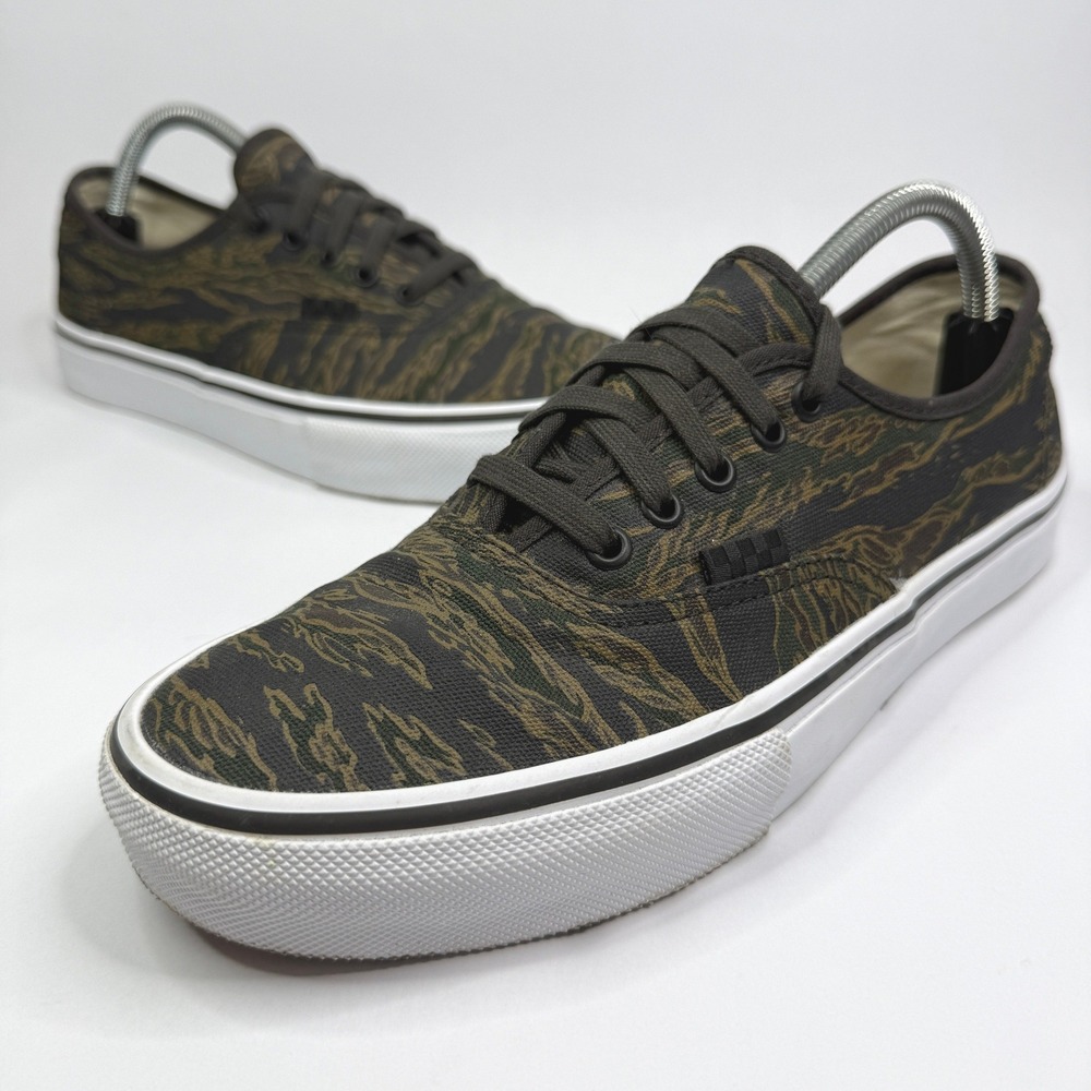 Vans Authentic Sneakers Mens 9.5 Green Tiger Camo Canvas Pop Cush Skate Shoes
